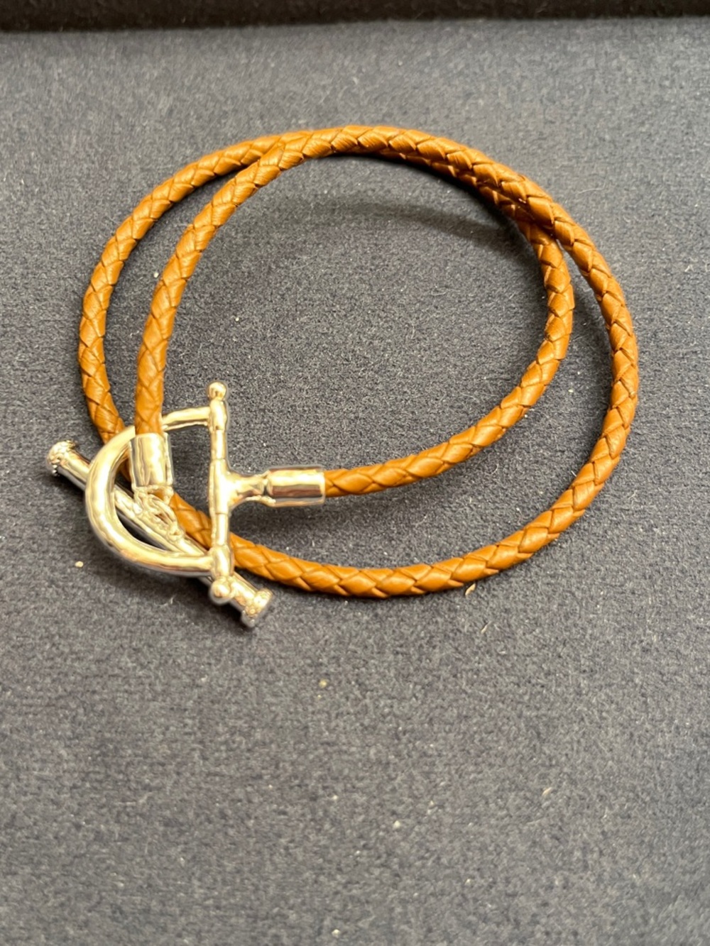 Anabel Aam Braided Brown Double-Wrap Bracelet with Silver Toggle
